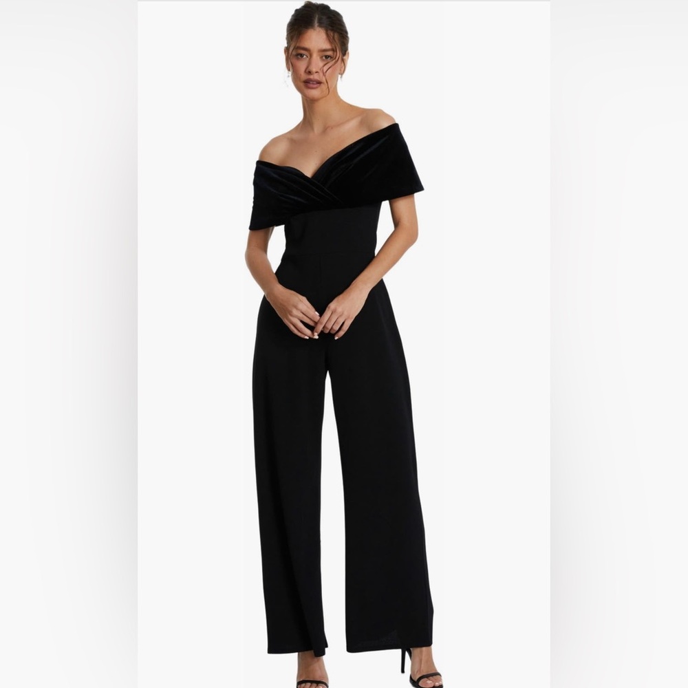 QUIZ Black Off-Shoulder Jumpsuit with Palazzo Pants